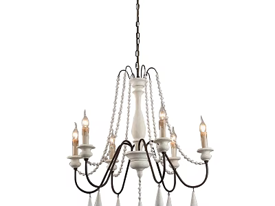 Vintage Style White Chandelier With Black Metal Frame And Pearl Decorations And Candle Shaped Bulbs 3d model