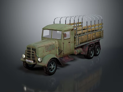 Vintage Green Classic Truck With Open Cargo Bed And Metal Railings 3d model