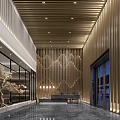 Modern Sales Office Interior Design Featuring Artistic Chandelier Green Plant Display And Glass Curtain Wall