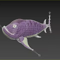Purple Striped Fantasy Fish With Large Mouth Sharp Teeth And Fins