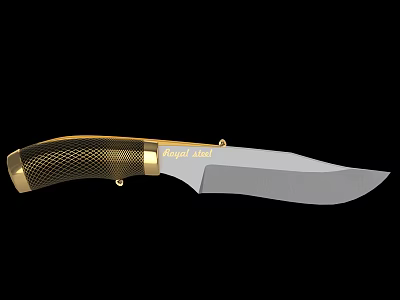 Royal Angel Kitchen Knife With Golden Mesh Handle And Silver Stainless Steel Blade 3d model