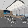 Spacious Modern Office Conference Room With Long Meeting Table Mesh Chairs And Panoramic City View