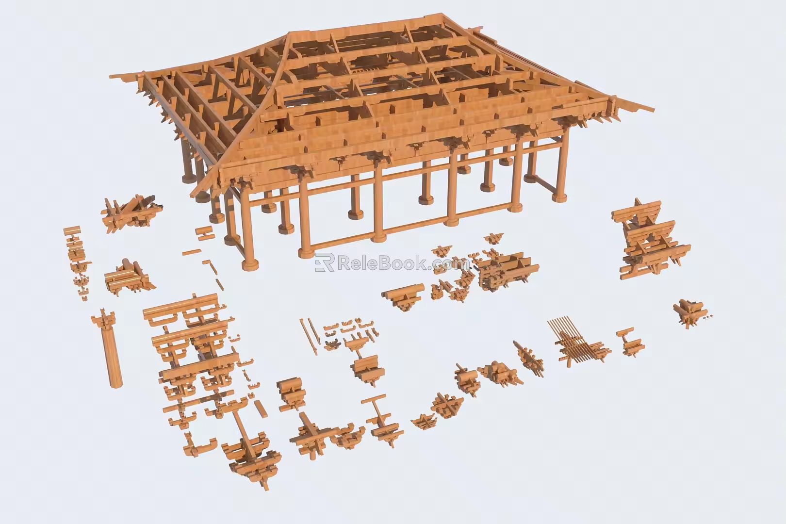 Chinese ancient building components bucket arch mortise and tenon structure bucket arch composite building structure 3d model