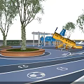 Vibrant Children's Play Area With Airplane Shaped Playground Equipment Trees And Colorful Ground
