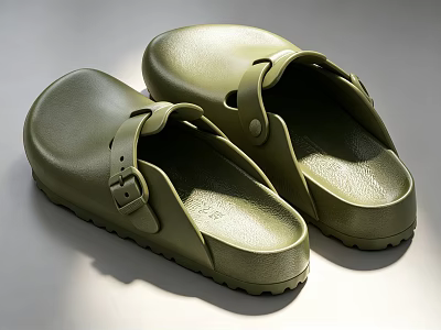 Green Comfortable Open Toe Slippers With Adjustable Strap And Non Slip Sole 3d model