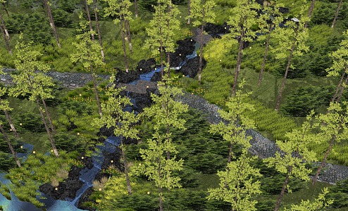 Modern mountain landscape park forest park landscape valley drop water stream wetland beach rain garden stone revetment 3d model