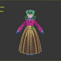 Game Movie Character With Double Buns In Red Purple Traditional Outfit And Long Skirt