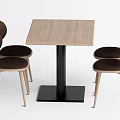 Wooden Square Dining Table Set With Four Dark Velvet Chairs And Black Base 3d model