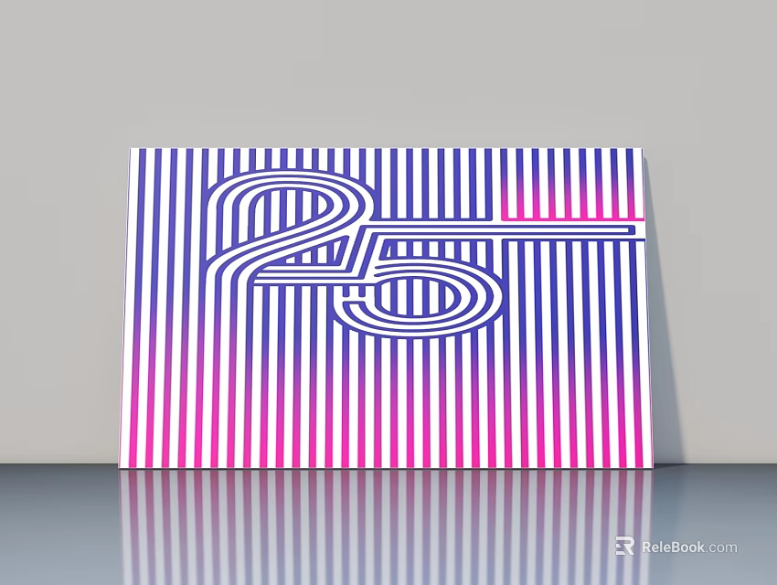 Modern Abstract Artwork With Blue Pink Striped Background And White Number 25 Design 3d model 