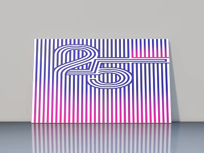 Modern Abstract Artwork With Blue Pink Striped Background And White Number 25 Design 3d model