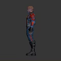 3D Character Model In Blue Red Costume With Yellow Chest Emblem And Black Gloves Boots