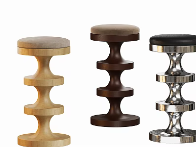 Modern Bar Stools Featuring Layered Ring Structure In Light Wood Dark Brown And Silver Metal 3d model