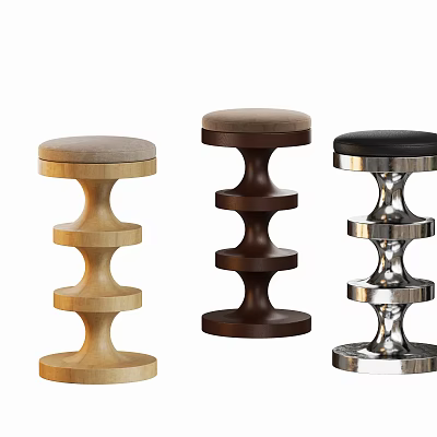 Modern Bar Stools Featuring Layered Ring Structure In Light Wood Dark Brown And Silver Metal 3d model