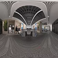Modern Public Office Space With Open Cubicles Numbered Signs Green Plants And Ceiling Lighting