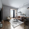 Modern Living Room Interior With Brown Sofa Gray Rug TV Floor Lamp And Decorative Art