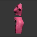 Stylish Pink Short Sleeve Leather Dress With Zipper And Belt Design