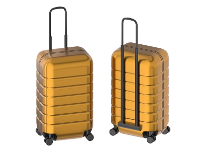 Golden Hard Shell Suitcases with Telescopic Handles Rolling Wheels and Striped Design 3d model