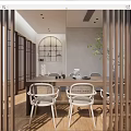 Modern Open Study Room Interior Design With Wooden Partition Dining Table And Green Plant