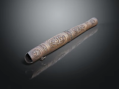 Silver Metal Long Decorative Cylindrical Container With Intricate Engraved Patterns For Daily Use 3d model