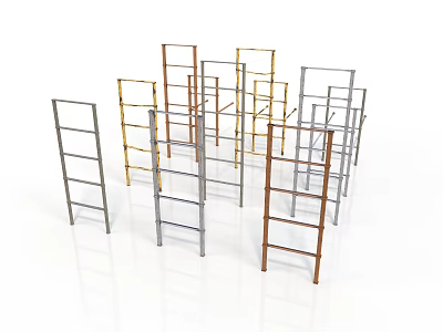 Metallic Ladders in Gold Silver and Brown as Essential Household Items 3d model