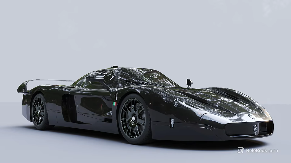 Sleek Black Supercar In Side View 3d model 