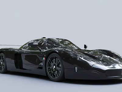 Sleek Black Supercar In Side View 3d model