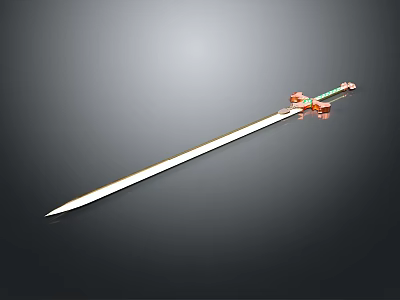 Long Blade Decorative Sword With Metallic Finish Green Orange Hilt 3d model