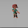 Cartoon Style 3D Female Character With Red Short Hair Green Top Brown Satchel And Barefoot