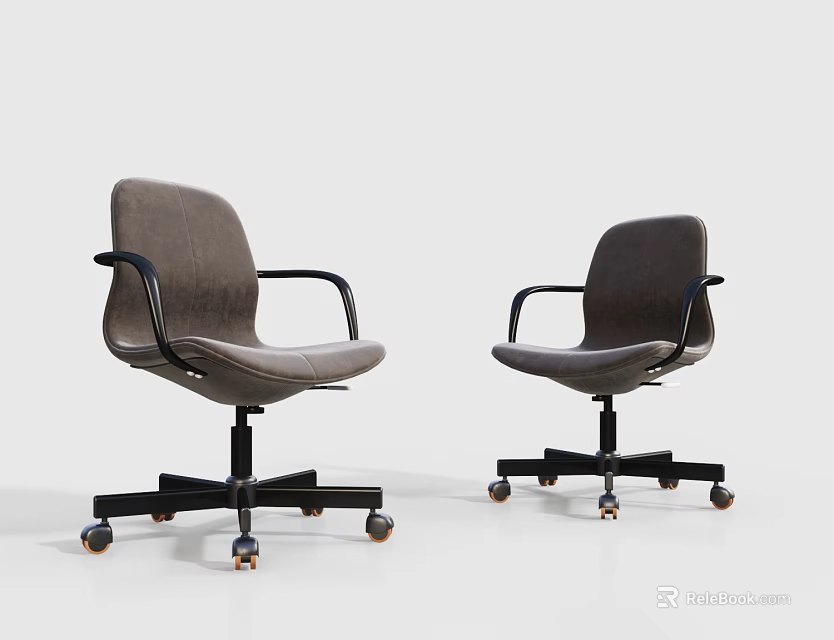 Two Modern Gray Office Chairs With Ergonomic Design Armrests And Rolling Wheels 3d model 