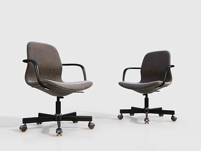 Two Modern Gray Office Chairs With Ergonomic Design Armrests And Rolling Wheels 3d model
