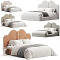 Modern White Kids Bed with Stylish Headboard and Soft Bedding Including Striped Blanket