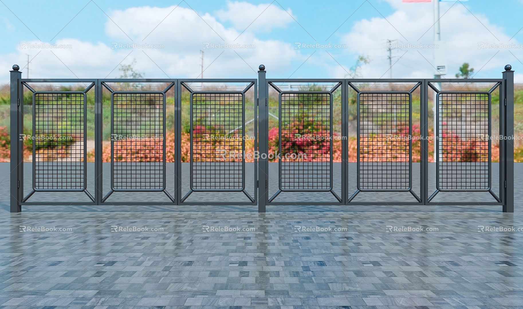 Iron fence effect diagram white steel fence effect diagram 3d model