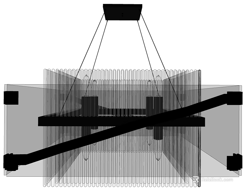 Modern Chandelier Design With Geometric Frame Intersecting Beams And Transparent Lines 3d model 