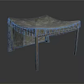 Traditional Decorative Tented Structure With Fringed Edges And Supporting Poles