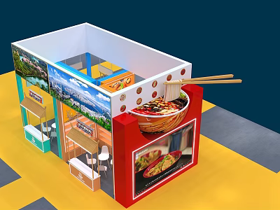 Mall Noodle Shop Interior With Decorative Images Tables And Bowl Of Noodles With Chopsticks 3d model