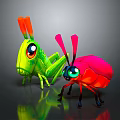 Colorful 3D Insect Characters With Green Grasshopper Pink Beetle Large Eyes Neon Antennae
