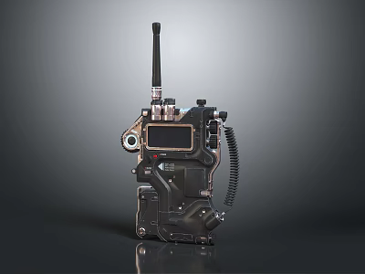 Professional Communication Device With Antenna Display Screen Coiled Cable And Metal Casing 3d model