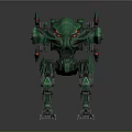 Sci Fi Green Armored Mechanical Creature With Red Eyes And Robotic Limbs 3d model