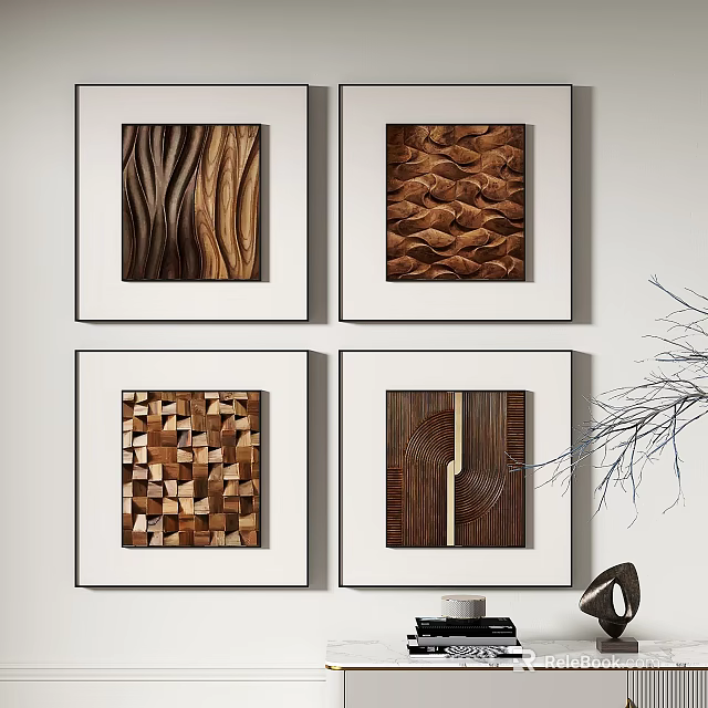 Wooden Framed Abstract Wall Art With Textured Patterns For Home Decor 3d model