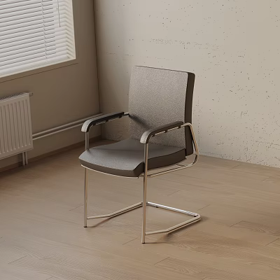 Modern Office Chair with Gray Fabric Seat Metal Frame and Ergonomic Armrest Design 3d model