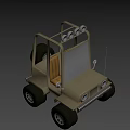 Khaki Off Road Utility Vehicle With Four Round Roof Lights Brown Seats And Large Wheels