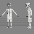3D Game and Movie Male Character Model with Blue Coat Gray Hat Front Side Views