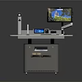 Modern Office Workstation Desk With Monitor Keyboard And Storage Cabinet Sleek Design For Productive Space