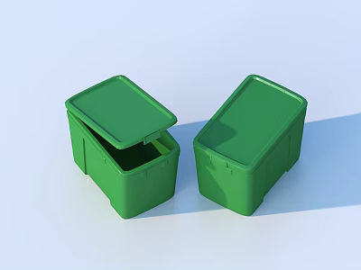 Practical Green Trash Bins With Open And Closed Lids For Household Supplies 3d model