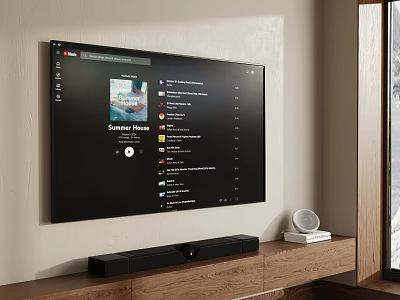 Modern Smart TV With Streaming Show List On Wall Mounted Living Room Setup 3d model