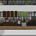 Bright Lounge Area With Large Windows Natural Light Potted Trees Comfortable Sofas And Wooden Decor