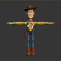 3D Toy Cowboy Character With Brown Hat Yellow Plaid Shirt Blue Jeans And Arms Outstretched