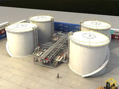 Industrial Equipment Featuring Large Storage Tanks Piping Systems And Platforms At Industrial Facility 3d model