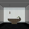 New Chinese Front Desk Reception Hall Gradient Glass Background Wall 3d model
