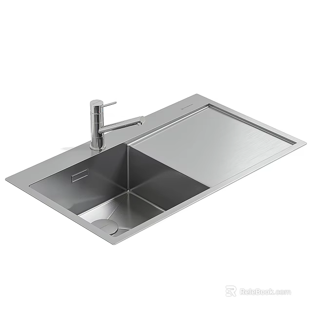 Modern Stainless Steel Kitchen Sink With Single Bowl And Faucet Design 3d model 